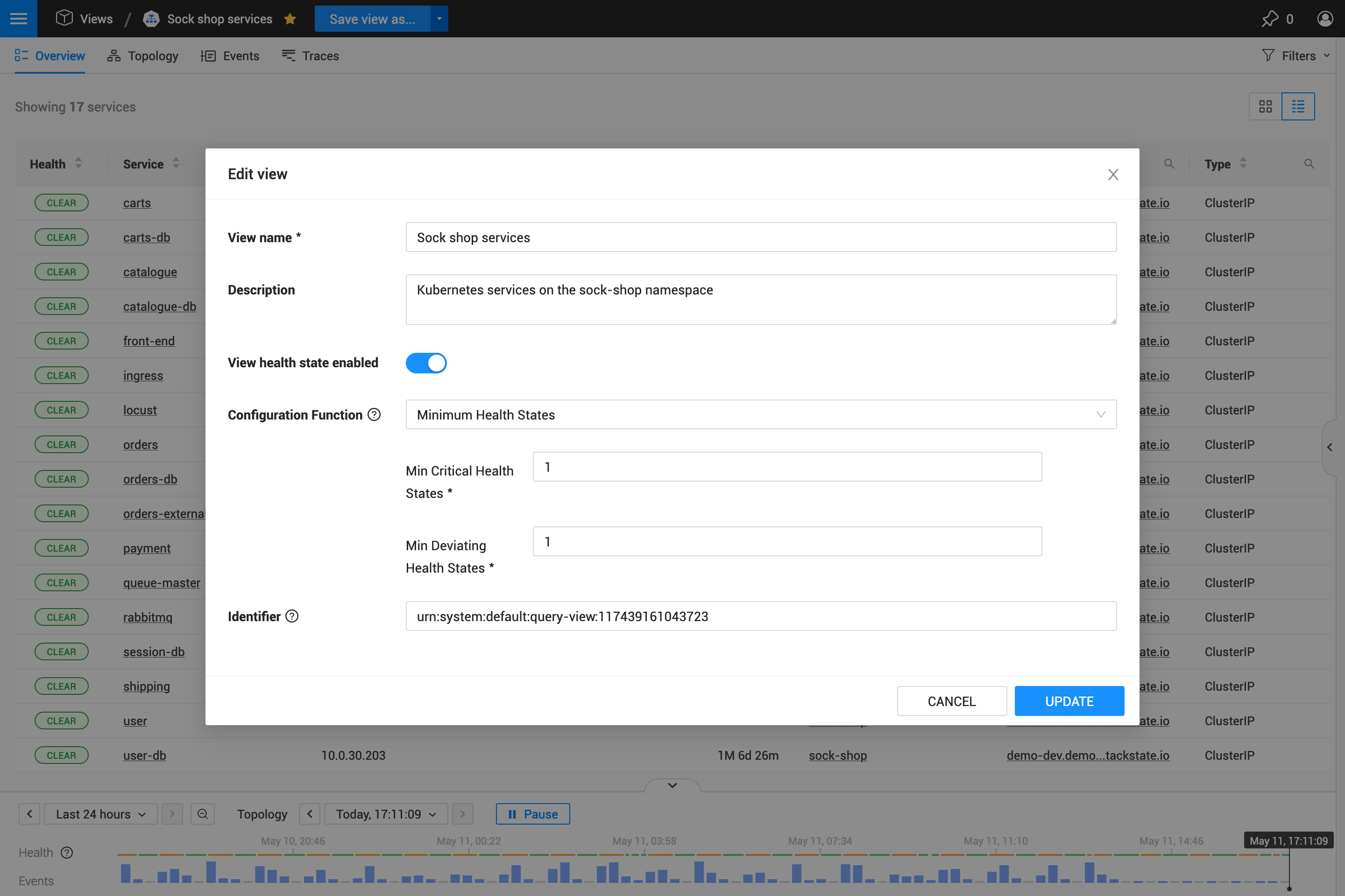 Editar configurações da visão